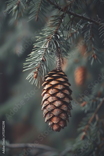 Pine Cone Hanging From Tree Branch