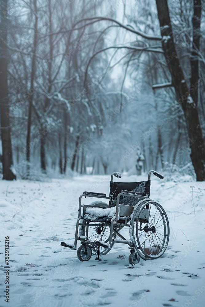 Wheelchair in Snowy Park