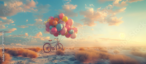 Bike in the desert with balloons photo