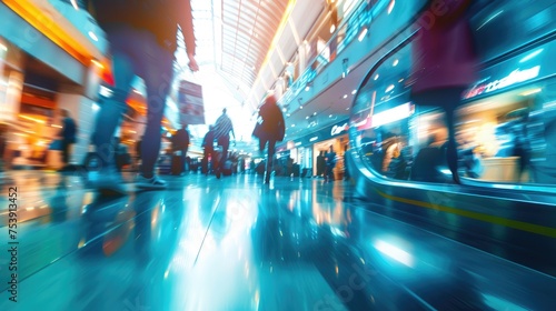 Wallpaper Mural Blurred Background Of A Modern Shopping Mall With Some Shoppers. Shoppers Walking At Shopping Center, Motion Blur. Abstract Motion Blurred Shoppers With Shopping Bags, Ai Torontodigital.ca