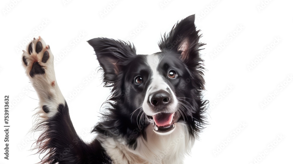 Fototapeta premium Border Collie Giving High Five Isolated On White