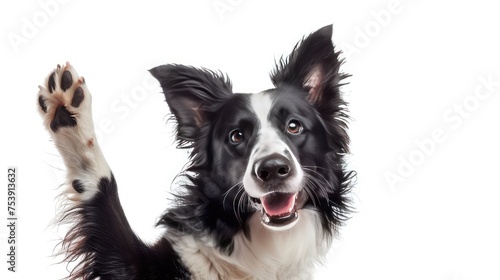 Border Collie Giving High Five Isolated On White