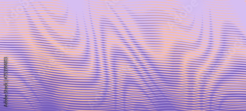 Moire wave textured abstract banner with trendy color of the year 2024 peacn fuzz. Psychedelic background for wall art, wall panel, wallpaper, package, banner, poster, interior decor. 