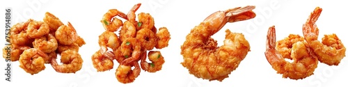 Fried shrimp collection isolated on transparent background