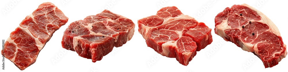 Set of raw beef ribeye steak isolated on transparent background