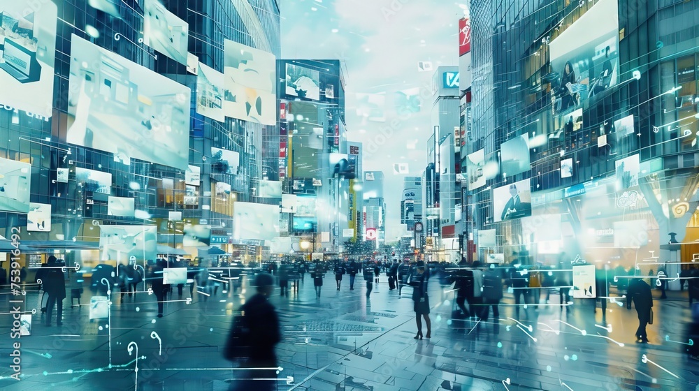 Obraz premium Collage Videos Of Various Business Scenes And Digital Technology Concept