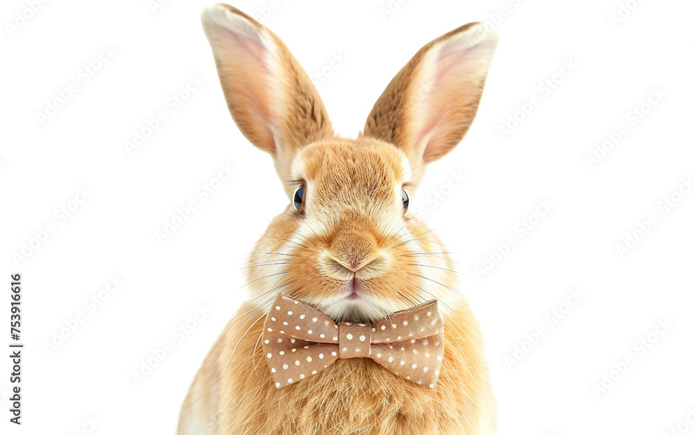 Fototapeta premium Elegant Easter Bunny Sporting a Dapper Bow Tie Isolated on Transparent Background PNG.