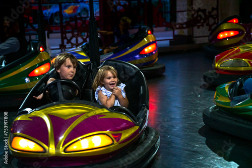 happy family portrait at amusement park 