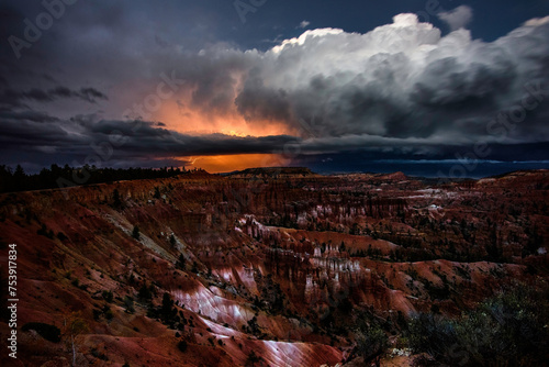 Dramatic Landscape: 4K Ultra HD Image of Bryce Canyon with Passing Thunderstorm