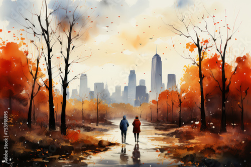 Melancholic autumn stroll through a misty city park