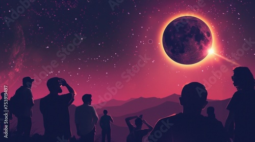 illustration of a group of people watching an eclipse
