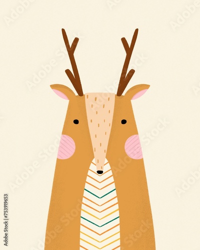 Happy reindeer portrait on beige background photo