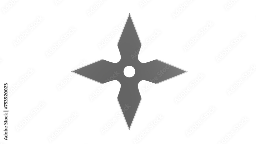 Silver ninja throwing star or shuriken isolated on transparent and white background. Ninja concept. 3D render Silver ninja throwing star or shuriken isolated on transparent and white background. Ninja concept. 3D render