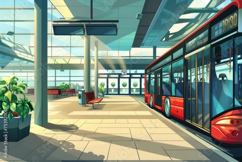 A Painting of a Public Transit Bus in a Building