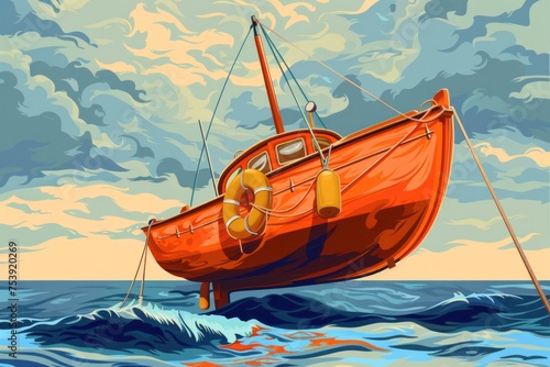 A Painting of a Boat in the Ocean