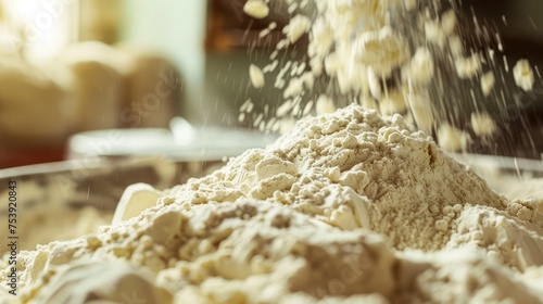 Flour In Kneading Mixer At Bakery photo