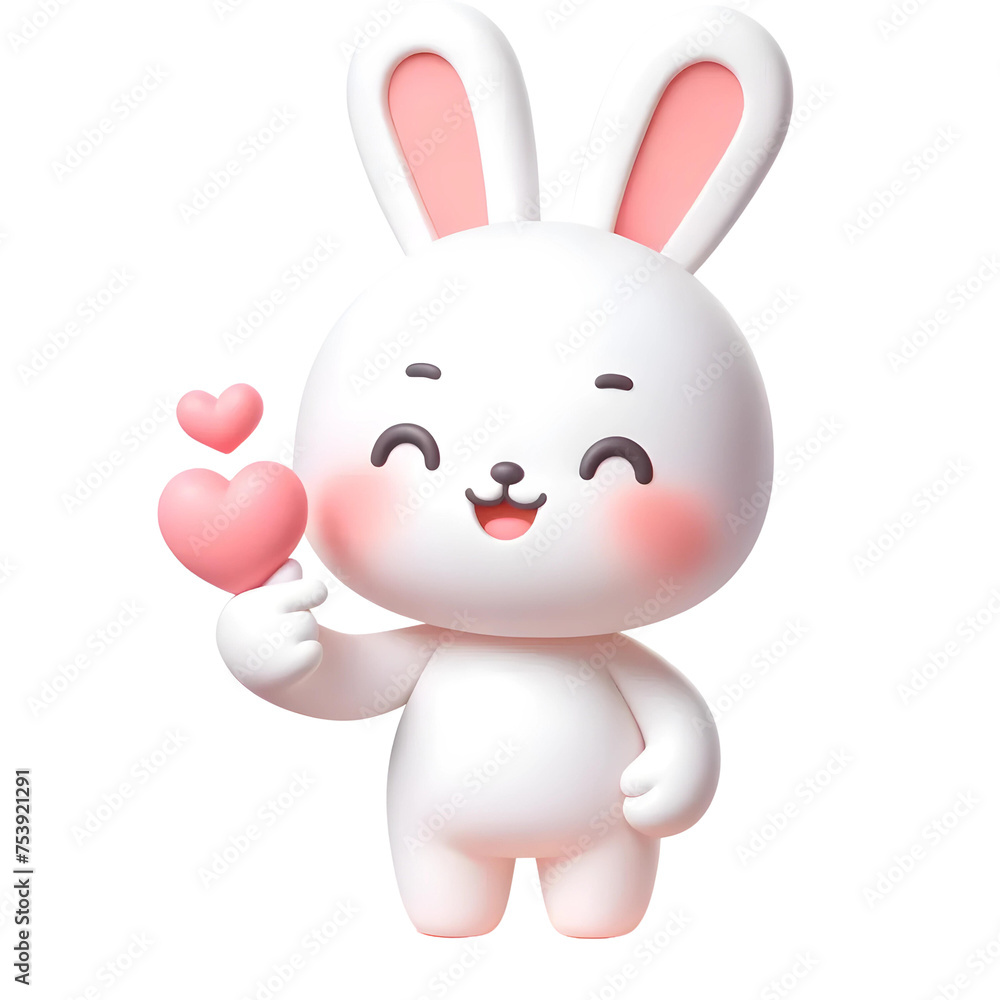 3D white rabbit with mini heart
