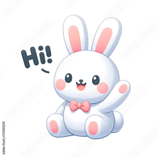3D white rabbit say Hi