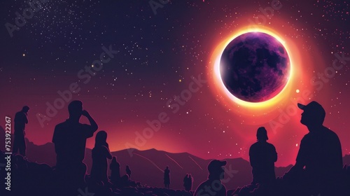 illustration of people watching a solar eclipse in the united states