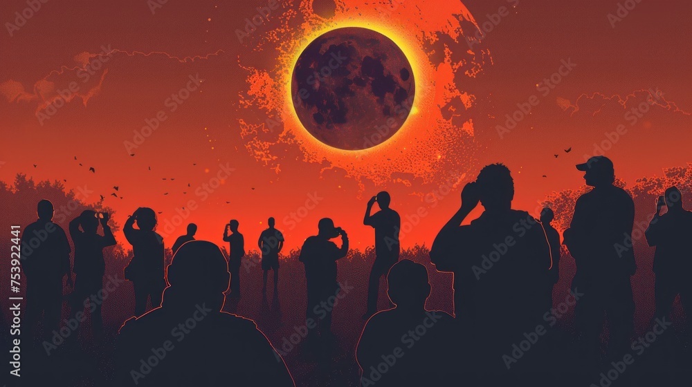 illustration of people observing a solar eclipse in the United States in high resolution and quality illustration of people observing a solar eclipse in the United States in high resolution and quality