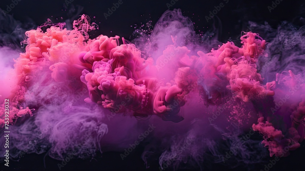 Fototapeta premium Illustration Of Magenta And Pink Fluffy Pastel Ink Smoke Cloud Against Black Background