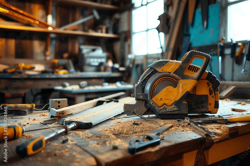 Fototapeta premium Tools on a Work Bench in a Workshop