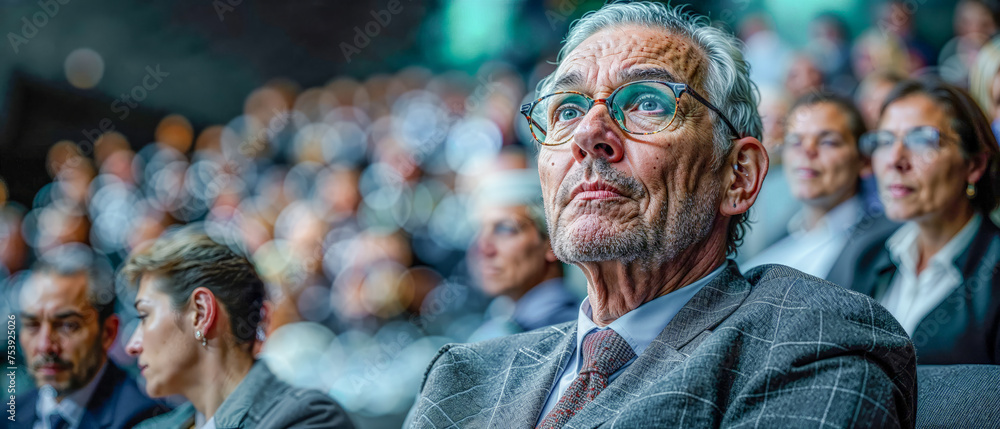 Obraz premium International World Conference to a big Audience Big Picture CEO Keynote Presentation of the Future AGI Social Military Nature and Since Wallpaper Digital Art Magazine Background Poster Card