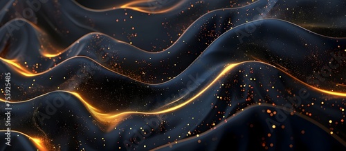 Dark Abstract Background with Golden Waves and Glowing Lines, To provide a visually stunning and artistic background for presentations, digital art