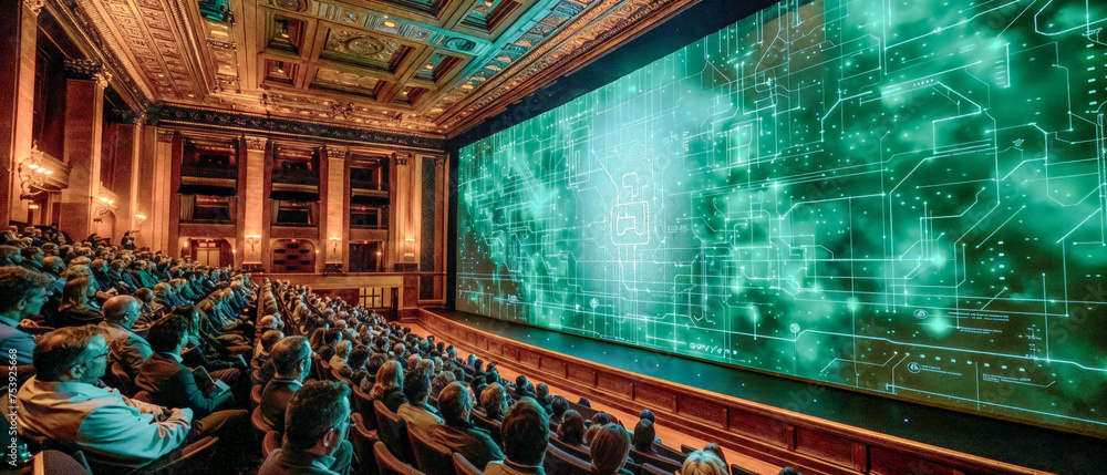 Obraz premium International World Conference to a big Audience Big Picture CEO Keynote Presentation of the Future AGI Social Military Nature and Since Wallpaper Digital Art Magazine Background Poster Card