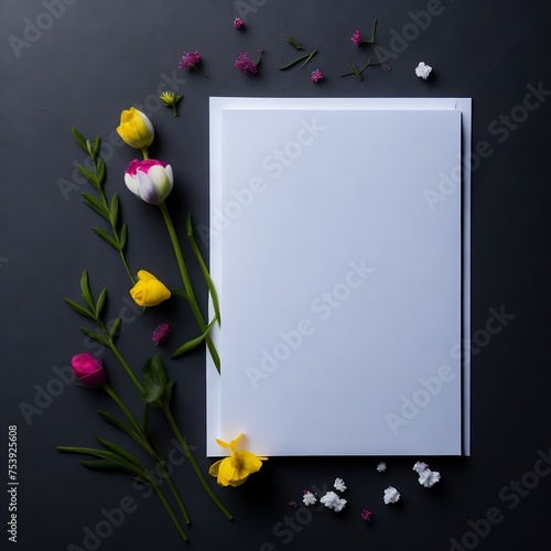 empty frame mock up with flowers created with Generative AI technology