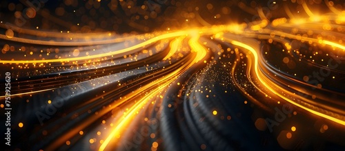 Abstract golden light trails on dark background, futuristic high speed road in motion, This image would be perfect for advertising high-tech photo