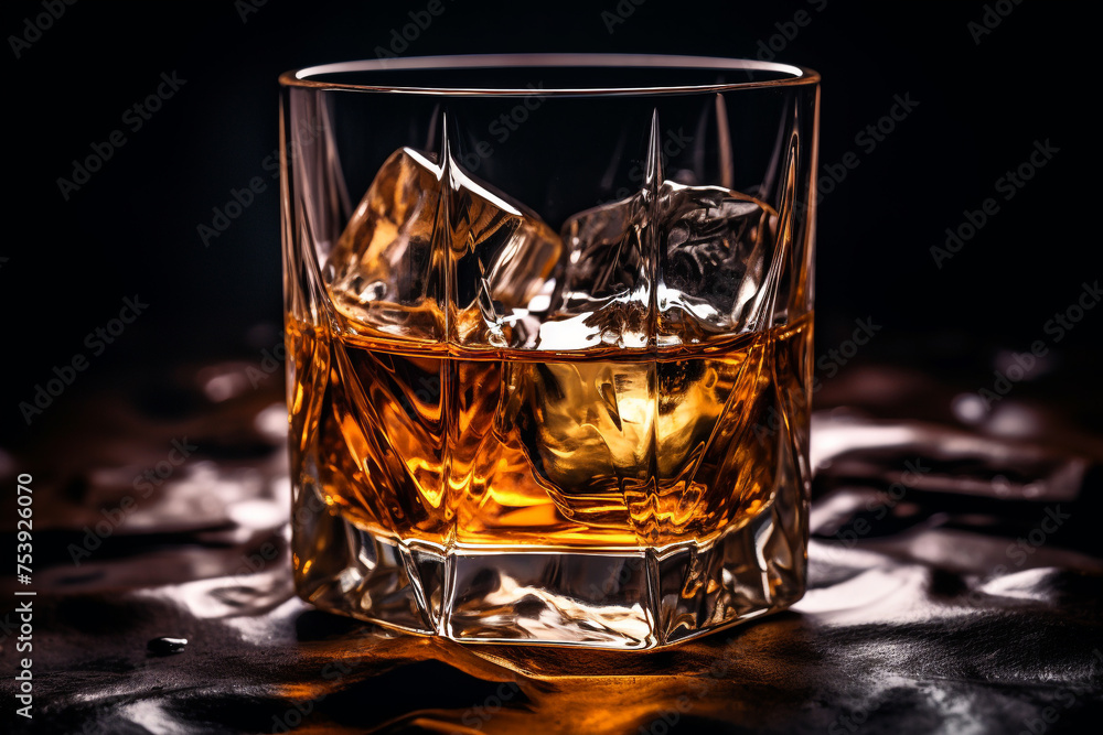 Whiskey, scotch, cognac, brandy, booze ice cube coctail liquor rum drinking high alcohol irish nightclub spirit glass. banner copy space poster background Whiskey, scotch, cognac, brandy, booze ice cube coctail liquor rum drinking high alcohol irish nightclub spirit glass. banner copy space poster background