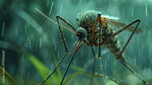 World Malaria Day. Illustration of the mosquito closeup and nature background photo