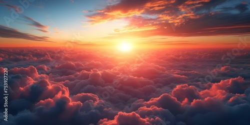 A breathtaking sunset sky above clouds: a symbol of hope and divinity. Concept Sunset Photography, Sky Landscape, Hopeful Imagery, Cloudscape, Divine Inspiration