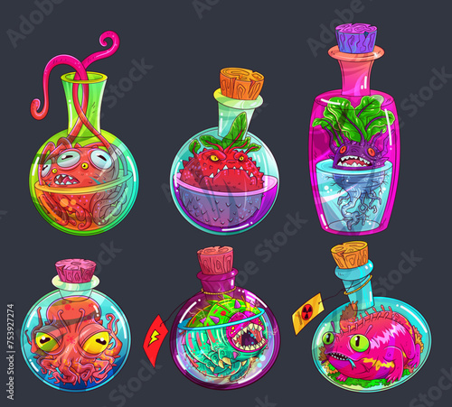 Game Magic Potion for video games, illustrations, card games, contains fun monsters in AI, PNG and JPG formats. (ID: 753927274)