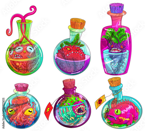 Game Magic Potion for video games, illustrations, card games, contains fun monsters in AI, PNG and JPG formats. (ID: 753927633)