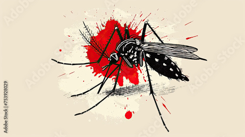 World Malaria Day. illustration of a mosquito sucking up blood, human blood, disease, malaria  photo