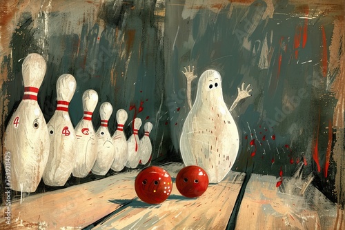 Painting of Bowling Pins and Bowling Balls