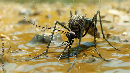 malaria day, illustration of a mosquito in mud water, carrying germs and malaria, Art,Design of nature,animals,insects concept. photo