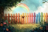 Rainbow Painting Behind Wooden Fence