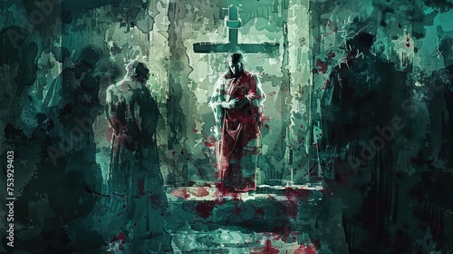 Jesus Is Condemned To Death. Digital Watercolor Painting