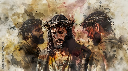 Jesus Is Condemned To Death. Digital Watercolor Painting