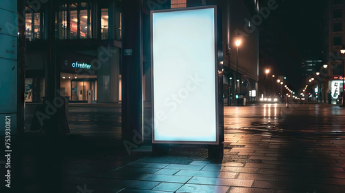 Blank street billboard advertising display at night city - AI Generated