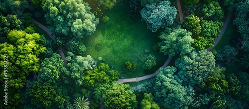 Aerial View of a Green Park and Forest, To provide a high-quality, visually appealing aerial view of a green park and forest for use in poster