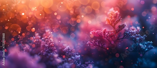 Enchanting Foreground of Purple Flowers in Soft Orange Glow with Bokeh Background