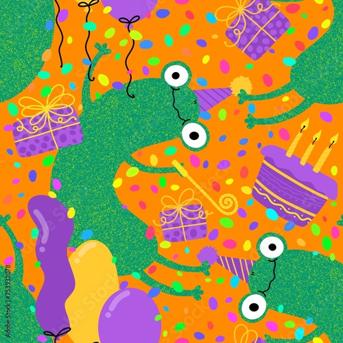 Cartoon animals birthday seamless frogs pattern for wrapping paper and fabrics and kids print and party accessories