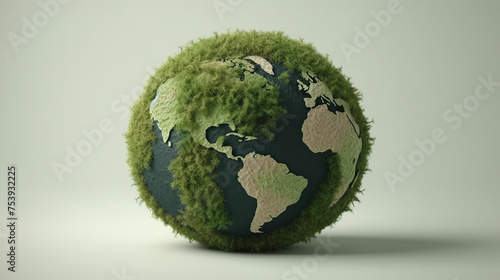 Green Earth globe with plants and trees  Earth day concept. Earth green globe isolated on white background. 22 april  earth day  Environment and global warming concept design.