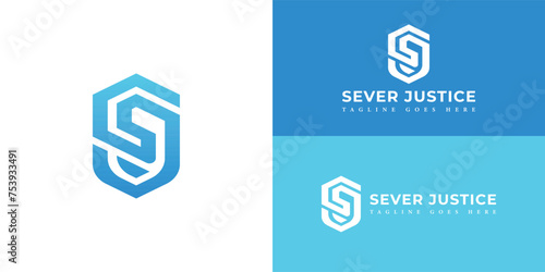 Abstract initial letter SJ or JS logo in blue color isolated in multiple backgrounds applied for security monitoring company logo also suitable for the brands or companies have initial name JS or SJ.