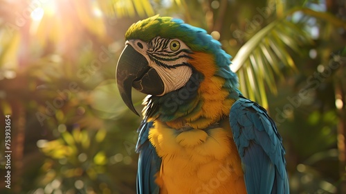 Blue and yellow macaw in the sun.