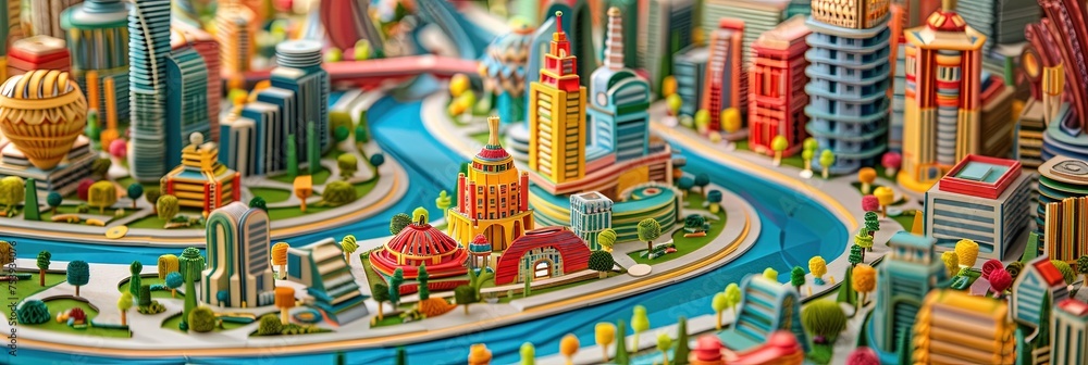 Fototapeta premium Paper quilling cityscape skyline